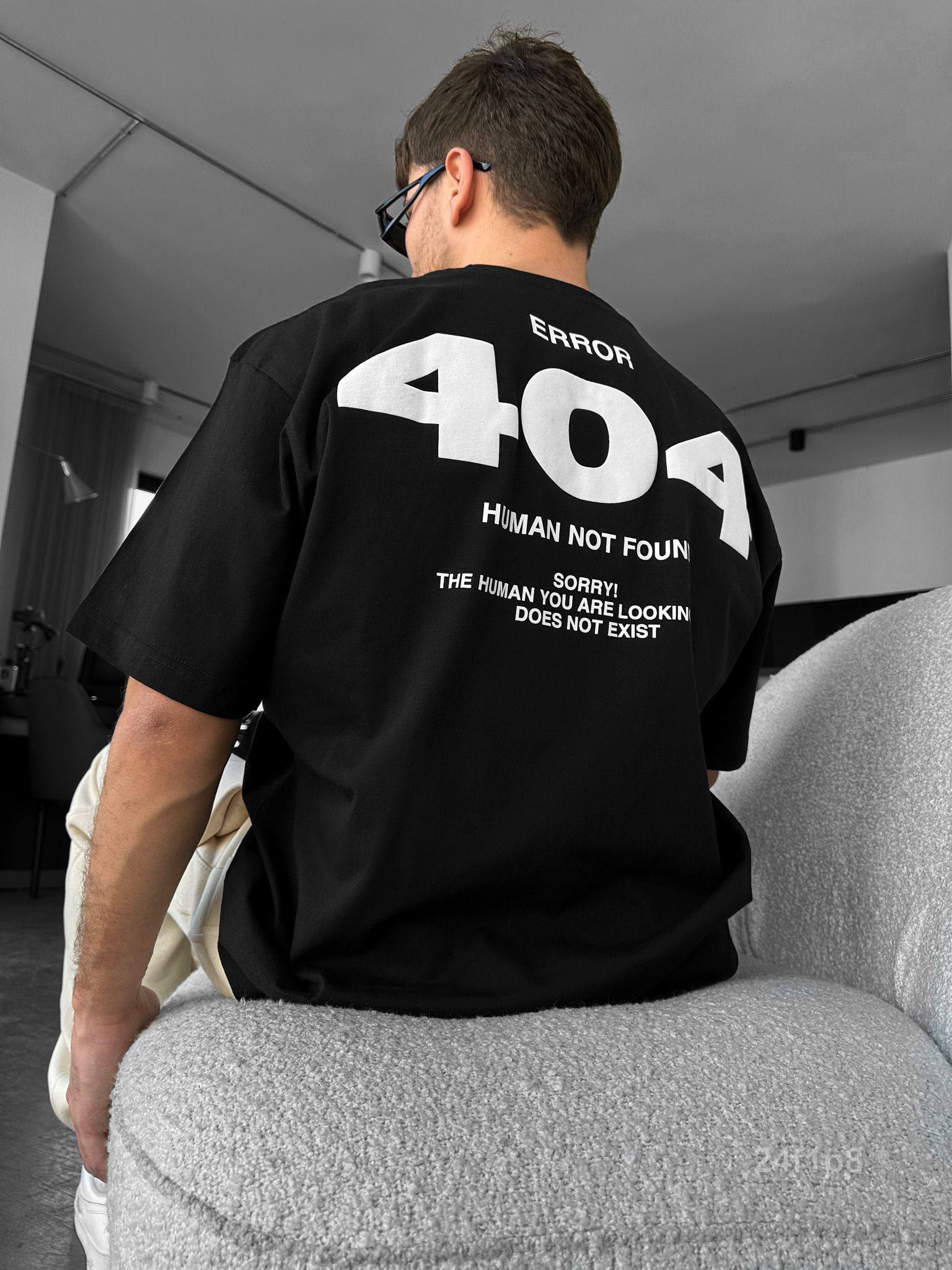Чоловіча Чорна Футболка "404" Оверсайз - Бавовняна з Принтом на Спині