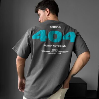 Чоловіча Графітова Футболка "404" Оверсайз - Бавовняна з Принтом на Спині