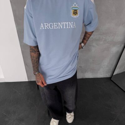 Чоловіча Блакитна Футболка Оверсайз з Вишитим Написом “ARGENTINA”