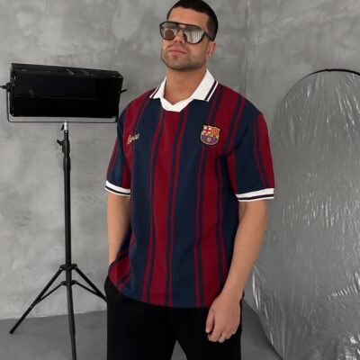 Чоловіча Смугаста Червоно-Синя Футболка “BARCA” Оверсайз