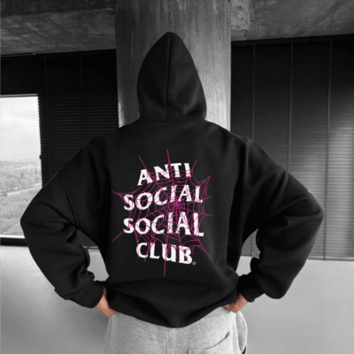 Чоловіче Чорне Оверсайз Худі Тринитка - Вільного Крою з Принтом "Anti Social Club"