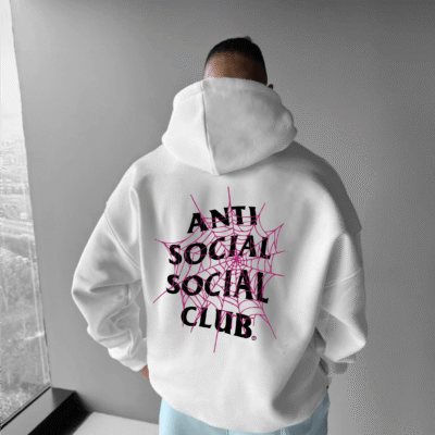 Чоловіче Біле Оверсайз Худі Тринитка - Вільного Крою з Принтом "Anti Social Club"