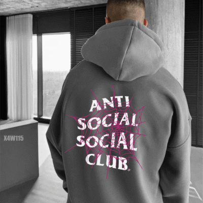 Чоловіче Сіре Оверсайз Худі Тринитка - Вільного Крою з Принтом "Anti Social Club"
