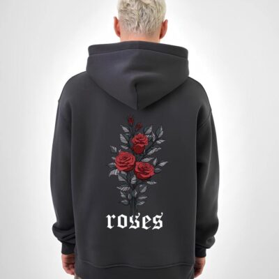 Чоловіче Вільне Графітове Худі Тринитка Оверсайз з Принтом "Roses"