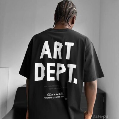 Чоловіча Бавовняна Об'ємна Чорна Футболка "Art Dept"