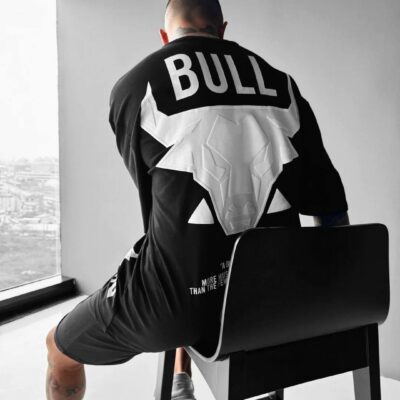 Чоловіча Чорна Футболка Оверсайз - Бавовняна з Принтом "Bull" на Спині