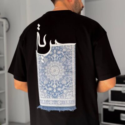 Чоловіча Чорна Футболка Оверсайз - Бавовняна з Принтом Килим на Спині