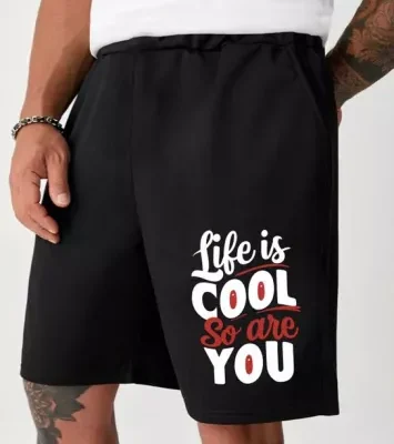 Чоловічі Літні Чорні Шорти "Life is Cool So are You" Вільного Крою