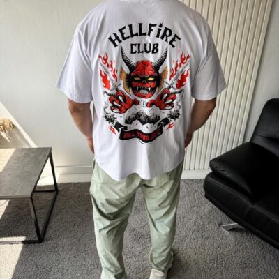 Чоловіча Біла Футболка Оверсайз - Об'ємна Бавовняна з Принтом "Hellfire Club"