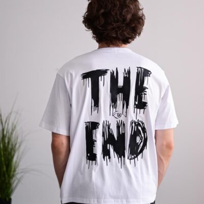 Чоловіча Біла Оверсайз Футболка - Бавовняна Напис "The End"